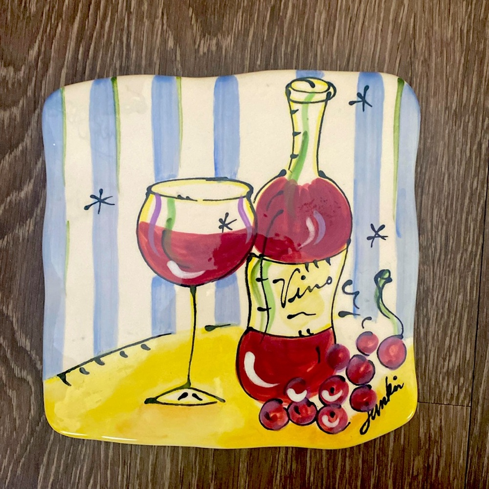 Vintage julia junkin 7” trivet red wine Tuscany ceramic